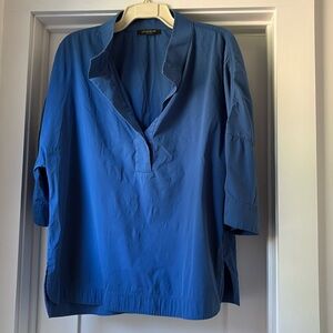 Lafayette 148 Size XL 3/4 Long Sleeve Button Up Cobalt Blue front placket top